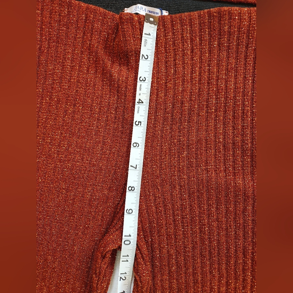 Zara Rust Ribbed Metallic Pants - Picture 3 of 6